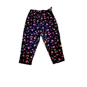 BRIGGS Cropped pants black floral stretch side zip comfort high waist size 12